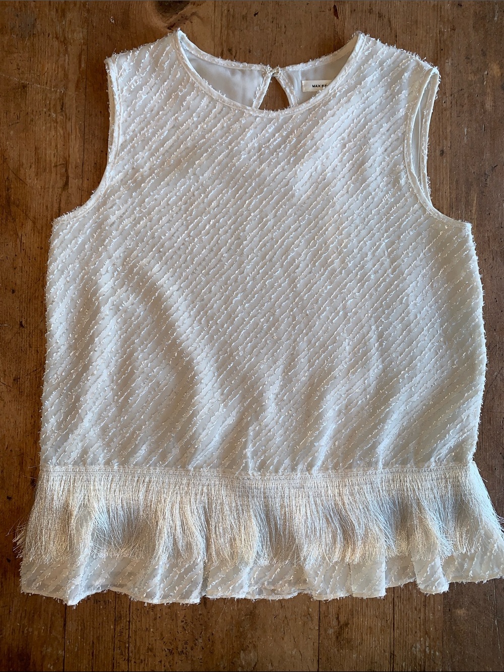 Max Studio Ivory Sleeveless Fringed Hem Tank